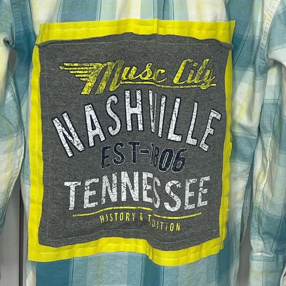 Wearable Art Flannel Shirt Music City Nashville Tennessee DIY Oversize Size M - Picture 3 of 10